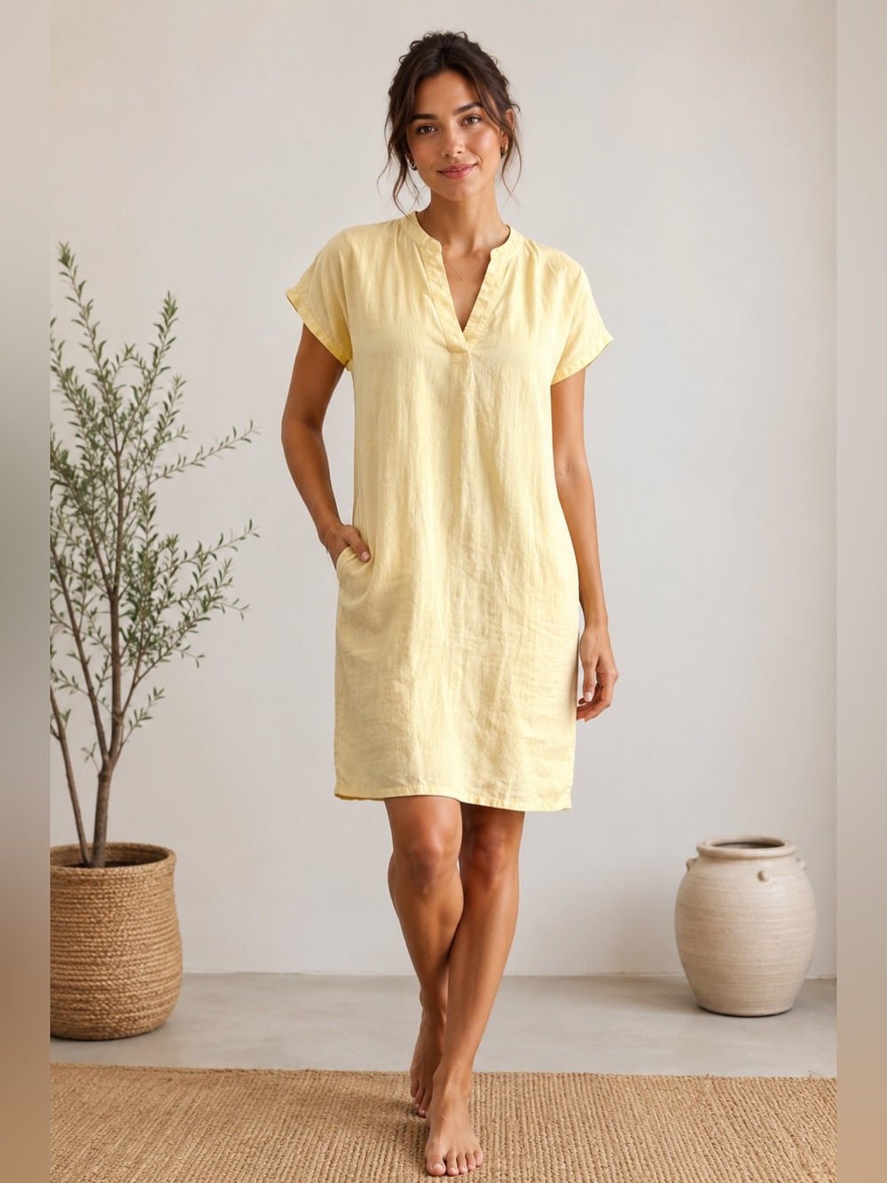 NWT Linen blend dress by European b.young soft pale yellow colour